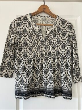 Lucky Brand Peasant Blouse Sz S w MEASUREMENTS Pintuck Pleats Cream Black Taupe